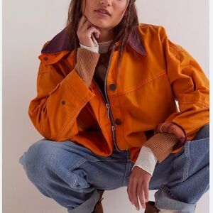 Free People Orange Jacket with Purple Collar